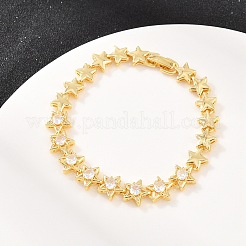 Brass Micro Pave Clear Cubic Zirconia Star Link Chain Bracelets&nbsp;BJEW-F528-02G