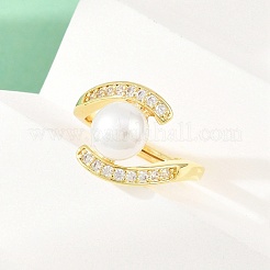 Brass Micro Pave Cubic Zirconia Finger Rings for Women&nbsp;RJEW-D340-02G-03