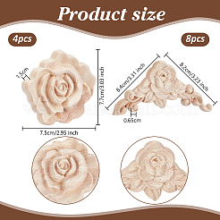 12Pcs 2 Style Natural Solid Rubber Wood Carved Onlay Applique Craft&nbsp;WOOD-OC0004-20