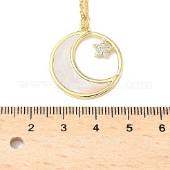 Brass Micro Pave Clear Cubic Zirconia Moon with Star Pendant Necklaces for Women&nbsp;NJEW-S449-02G