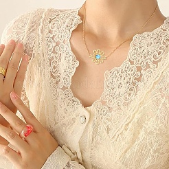 2Pcs 2 Colors Brass with Synthetic Opal Flower Links/Connectors&nbsp;KK-YW0004-45