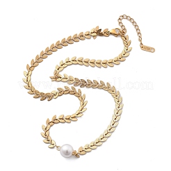White Plastic Pearl Round Bead Pendant Necklaces&nbsp;NJEW-P320-24G