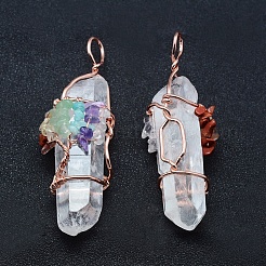 Natural Quartz Crystal and Mix Gemstone Big Pointed Pendants&nbsp;G-K235-01B