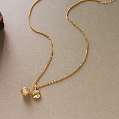 Brass Pave Clear Cubic Zirconia Double Round Ball Pendant Necklaces for Women&nbsp;WG4A742-01