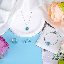 Cubic Zirconia Oval Pendant Necklace & Link Bracelet & Cuff Ring & Stud Earrings&nbsp;SJEW-SZC0001-01D