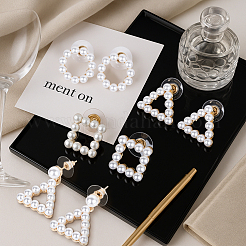 4 Pairs 4 Styles Alloy Plasti Imitation Pearl Stud Earrings&nbsp;EJEW-HY0001-36