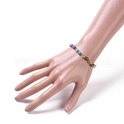 Handmade Evil Eye Lampwork Flat Round Beads Stretch Bracelets&nbsp;BJEW-JB05005-03