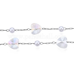 Glass Heart & ABS Plastic Pearl Beaded Chains&nbsp;CHS-N003-06B