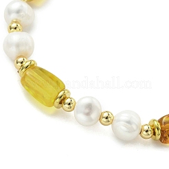 Natural Cultured Freshwater Pearl & Amber  Beads Stretch Bracelets for Women&nbsp;BJEW-JB13606