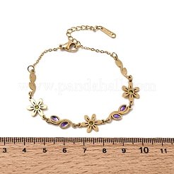 304 Stainless Steel Rhinestone Flower Leaf Link Chain Bracelets&nbsp;SA-CBAF6AD-14G