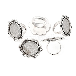 Adjustable Iron Flower Finger Ring Components Alloy Cabochon Bezel Settings&nbsp;PALLOY-Q300-15AS-NR