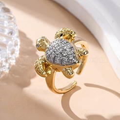 Brass Micro Pave Clear Cubic Zirconia Cuff Finger Rings for Women&nbsp;RJEW-C116-15G
