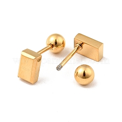 304 Stainless Steel Tiny Rectangle Stud Earrings with Screw On Ball Ear Nut for Women&nbsp;LS-EJEW-I271-01G