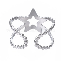 Non-Tarnish 304 Stainless Steel Star Open Cuff Ring&nbsp;RJEW-T023-05P