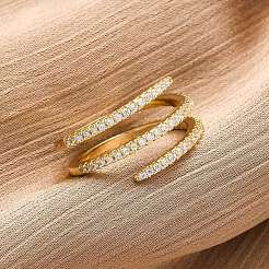 Brass Micro Pave Clear Cubic Zirconia Open Cuff Rings for Women&nbsp;RJEW-S624-04G