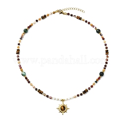 304 Stainless Steel Natural Tiger Eye Sun Pendant Round Natural African Turquoise(Jasper) & Faceted Mookaite & Shell Beaded Necklaces for Women&nbsp;NJEW-JN06091