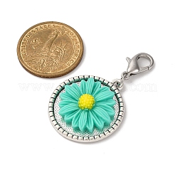 Flat Round with Flower Pattern Resin Pendant Decorations&nbsp;HJEW-JM03462