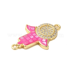 Rack Plating Brass Micro Pave Clear Cubic Zirconia Hamsa Hand Links Connector Charms&nbsp;KK-K385-118G