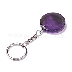 Flat Round with Ohm/Aum Natural Gemstone Pendant Keychain&nbsp;G-G993-02P