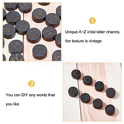 26Pcs 26 Styles Flat Round with Letter Wooden Cabochons&nbsp;WOOD-GA0001-28