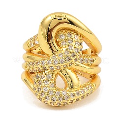 Brass Micro Pave Clear Cubic Zirconia Cuff Rings for Women&nbsp;RJEW-S392-11G