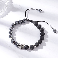 Non-Magnetic Synthetic Hematite & Natural Lava Rock Beads Braided Bead Bracelets&nbsp;BJEW-JB12611-02