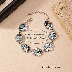 Bohemian Alloy with Synthetic Turquoise Oval Link Chain Anklets for Women&nbsp;FS-WGE46A8-01