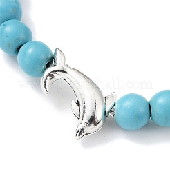 Tibetan Style Alloy Dolphin & Synthetic Turquoise Round Beaded Stretch Bracelet&nbsp;BJEW-JB09895-02
