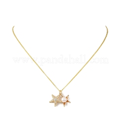 Brass Micro Pave Cubic Zirconia Starfish Pendant Cable Chain Necklaces with Natural Rice Pearl for Women&nbsp;NJEW-JN06098