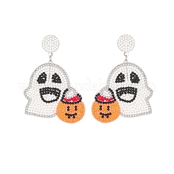 Halloween Ghost with Pumpkin Glass Seed Beaded Dangle Stud Earrings&nbsp;FS-WGC1EA3-01