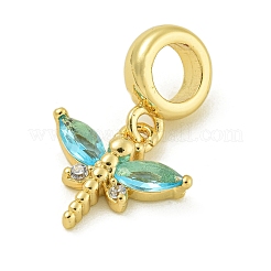 Rack Plating Brass Micro Pave Clear Cubic Zirconia European Dangle Pendants&nbsp;KK-Z067-29G