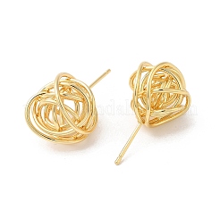 Rack Plating Brass Wire Wrapped Round Stud Earrings&nbsp;EJEW-R150-09G