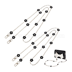 2Pcs Alloy Black Enamel Flower Link Purse Chains&nbsp;AJEW-PH0012-25