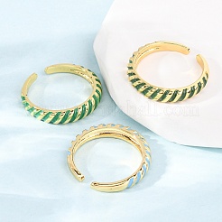 Brass Enamel Cuff Open Rings&nbsp;RJEW-P183-07G-M