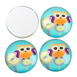 Cartoon Owl Printed Glass Half Round/Dome Cabochons&nbsp;GGLA-N004-16mm-B