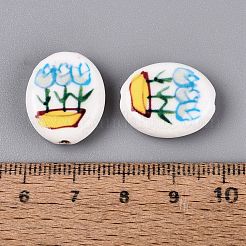 Hand Painted Tulip Flower Oval Porcelain Beads&nbsp;PORC-N012-11F