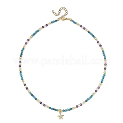 Ocean Brass Micro Pave Clear Cubic Zirconia Starfish Pendant Necklaces&nbsp;NJEW-JN06429-01