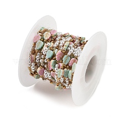 Handmade Stainless Steel & Natural Shell & ABS Plastic Pearl Beaded Link Chains&nbsp;SA-CBA6C37-02G-01