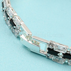 Rack Plating Brass Micro Pave Black Cubic Zirconia Rectangle Link Chain Bracelets&nbsp;BJEW-Q771-06S-01