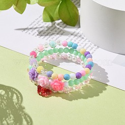 3Pcs 3 Style Acrylic Flower & Imitation Pearl Beaded Stretch Bracelets Set&nbsp;BJEW-JB09105