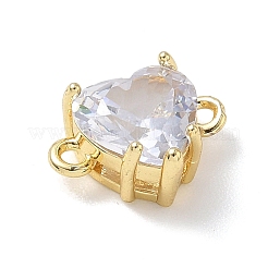 Brass Glass Heart Links Connector Charms&nbsp;KK-L268-016G-02