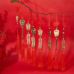 6Pcs 2 Colors Alloy Snake & Coin Pendant Decorations&nbsp;HJEW-DC0001-21