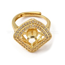 Rhombus Brass Micro Pave Clear Cubic Zirconia Adjustable Ring Settings&nbsp;KK-D378-34G