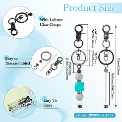 8Pcs 4 Colors Alloy Beadable Bar Keychain for DIY Crafts Jewelry Making&nbsp;KEYC-TA0001-36