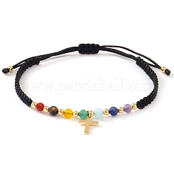 Chakra Natural Amethyst & Citrine & Red Jasper & Green Aventurine & Lapis Lazuli & Synthetic Turquoise Braided Bead Bracelets&nbsp;NE7743