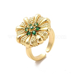 Cubic Zirconia Flower Open Cuff Ring&nbsp;RJEW-C055-05G