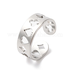 Non-Tarnish Spade & Club & Heart & Diamond 304 Stainless Steel Open Cuff Ring for Women&nbsp;RJEW-K245-47P