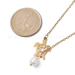 Natural Pearl & Hollow Turtle Lariat Necklaces&nbsp;NJEW-JN04528-01