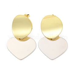 Two Tone Heart Brass Dangle Stud Earrings for Women&nbsp;EJEW-U057-02GP-A