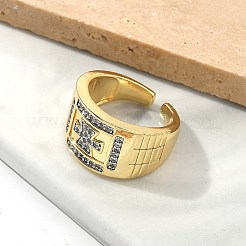 Brass Micro Pave Clear Cubic Zirconia Cuff Rings for Women&nbsp;RJEW-U041-21G